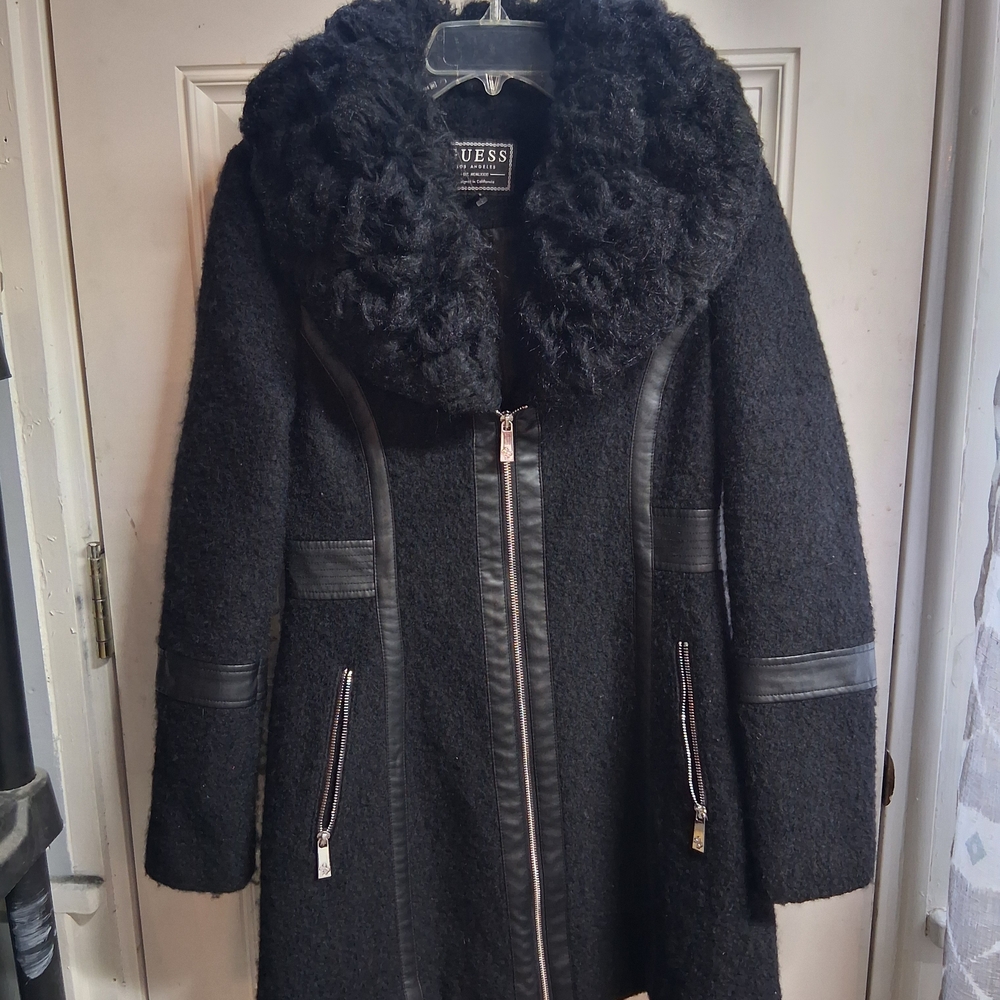 GUESS Black Teddy Jacket with Faux Fur Collar